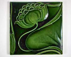 Antique 1900s English H R Johnson Art Nouveau Pottery Tile Etsy Art Nouveau Tiles Art Nouveau Organic Art