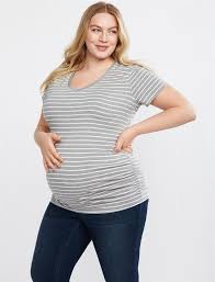 Plus Size V Neck Side Ruched Maternity Tee