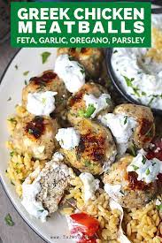Ground Chicken Greek Meatballs Talking Meals Recipe Baked Greek Chicken Ground Chicken Recipes Meatball Dinner