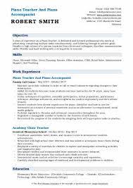 4+ years of experience as a piano teacher is seeking to secure an opening as a receptionist and/or administrative assistant.i am able to offer experience, a good work … Piano Teacher Resume Samples Qwikresume