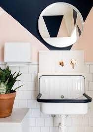 Maybe you would like to learn more about one of these? Geometric Shapes Painted On The Bathroom Wall Geometric Wall Paint Commercial Bathroom Designs Small Bathroom Paint