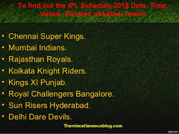 Ipl 2018 Full Schedule And Venues