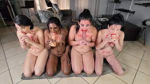 Four Sluts with Degrading Body Writing doing Stupid things 