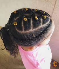 Girls Braided Hairstyle With Gold Beads Mixed Girl Hairstyles Girls Hairstyles Braids Braided Hairstyles