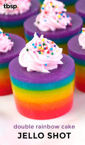 Double Rainbow Cake Jello Shot Recipe Shot Recipes Jelly Shots Rainbow Jello