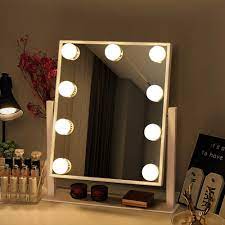 Vanity Mirror With Lights Lighted Makeup Mirror With 9 Bulbs Qaliff Small Led Mirror Lights Up You In 2020 Led Mirror Vanities Small Vanity Mirror Mirror With Lights