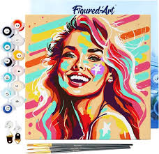 Figured'Art Mini Schilderen op Nummer Volwassenen 20x20cm met lijst Blonde  Vrouw Pop...