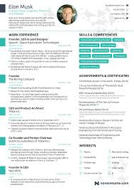 The 41 best resume templates ever. The Resume Of Elon Musk By Novoresume
