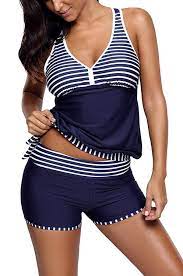 Women S Two Pieces Swimwear Striped Tankini And Short Set Swimsuit Blue Ch189tyu76o Two Piece Swimwear Swimsuit With Shorts Striped Tankini