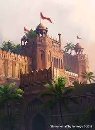 Artstation The Red Fort Goodname Studio In 2020 Red Fort Fantasy City Fantasy Landscape