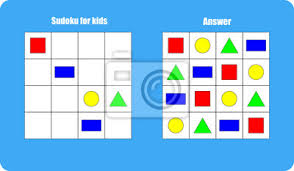 Diese bestehen aus 4x4 feldern, die kinder leichter überblicken können. Sudoku Spiel Mit Bildern Geometrische Formen Fur Kinder Einfaches Fototapete Fototapeten Sudoku Mathematische Ratsel Myloview De