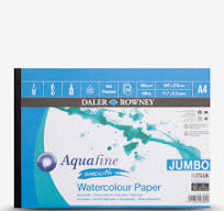 Daler-Rowney Aquafine Smooth Hot-Pressed Watercolour & Gouache A3 300gsm  Paper Pad, Glued 1 Side, Natural White, 12 Sheets, For Professional & ...