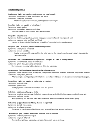 1 lacking qualities (as knowledge, skill, or ability) required to do a job. Vocabulary Unit 2