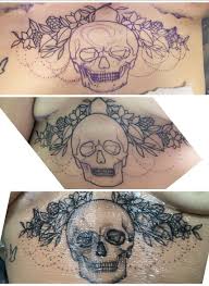 Floral Skull Sternum Tattoo Stencil Art Design Black And White Tattoo For Women Delicate Tattoos Underbust Sternum Tattoo Women Sternum Tattoo Delicate Tattoo