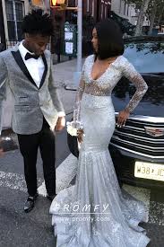 Sparkly Silver Beading Sleeved Mermaid Prom Dress Sparkly Prom Dresses Prom Girl Dresses Black Prom Dresses