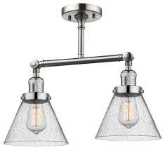 Innovations Large Cone 2 Light Semi Flush Mount Brushed Satin Nickel Industrial Flush Mount Ceiling Lighting By Lighting Jungle