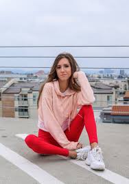Every day when i wake up, i like to take a few minutes to do a few quick stretches in bed. My New Fave Athleisure Outfit Red Yoga Pants Pink Cropped Hoodie The Hungarian Brunette
