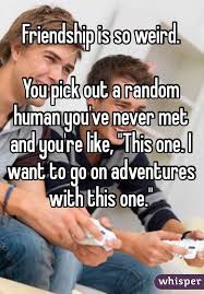 Friendship Is So Weird You Pick Out A Random Human You Ve Never Met And You Re Like This One I Want To G Friends Quotes Funny Quotes Friends Quotes Funny
