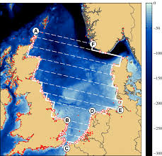 bathymetric chart of the north sea with depth below msl in