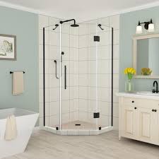 Aston Merrick 36 In To 36 5 In X 72 In Frameless Hinged Neo Angle Shower Door In Matte Black Neo Angle Shower Doors Neo Angle Shower Shower Doors