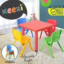 Desk chair kids table set play study children activity furniture toddler yellow. Keezi Kids Table And 4 Chairs Set Children Plastic Activity Play Outdoor 60x60cm Ebay
