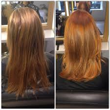 Before Full Head Highlights After Bright Global Colour Copper Also With A Good Tidy Up Long Hair Styles Hair Hair Styles