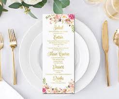 Black and gold birthday menu card editable template, dinner party table menus diy printable instant download decor for him or for her partiara 5 out of 5 stars (706) sale price $5.07 $ 5.07 $ 7.24 original price $7.24 (30% off. Floral Wedding Menu Cards Boho Dinner Party Menus Pink Peonies Wedding Menu Cards Wedding Dinner Menu Dinner Party Menu