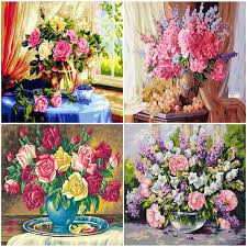 The vase holds a lively selection of daisies and anemones made with a range of colors. Gatyztory 60 75cm Diy Frame Oil Painting By Numbers Flowers In Vase Paint By Numbers Drawing With Frame Home Decor Art Gift Best Deal B7882 Goteborgsaventyrscenter