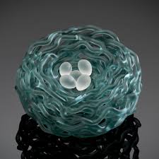 Woven Glass Bird S Nest In Ocean By Demetra Theofanous Art Glass Sculpture Artful Home Glass Art Sculpture Glass Birds Glass Sculpture
