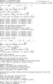 Bob Dylan Song Lyrics With Chords Knockin On Heaven S Door Guitar Chords And Lyrics Bob Dylan Songs Lyrics And Chords