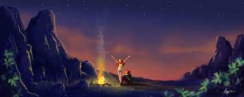 Wallpaper Couple Bonfire Art Night Camping Hd Widescreen High Definition Fullscreen
