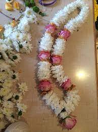 Pink Roses And With Orange And White Chrysanthemum Flower Garland Wedding Indian Wedding Garland Garland Wedding Decor