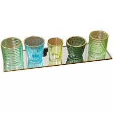 Set Of 5 Tealight Holders On Glass Tray Freemans A white tea light is included and the votive comes packaged in a clear gift box with a for you tag. freemans
