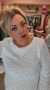 When your dress shines brighter than the Christmas lights ✨❄️ Bell sleeves  + sparkles + ivory & gold earrings… obsessed. #FestiveFit #HolidayPartyLook 