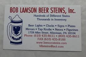 Bob Lamson Beer Steins, Inc. Allentown,Pennsylvania Business Card