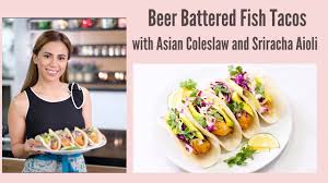 Fish tacos with sriracha aioli slaw. Beer Battered Fish Tacos With Asian Coleslaw And Sriracha Aioli Youtube