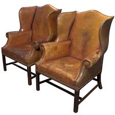 Pair Of English Leather Wingback Chairs 1stdibs Com Leather Wingback Chair Wingback Chair Leather Furniture