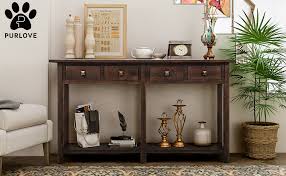 Depending on its height, a side table (also called an end table) can be found on either side of a bed. Amazon Com Retro Console Table Sofa Table For Entryway With Drawers And Shelf Living Room Sideboard Dark Espresso Home Kitchen