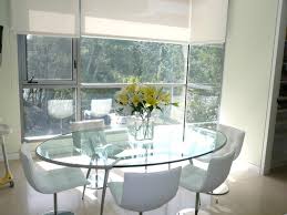 Ideas Modern Breakfast Nook With Bay Window Idea And Oval Glass Table Design Also S Oval Glass Dining Room Table Oval Glass Dining Table Glass Kitchen Tables