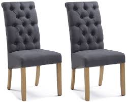 Set of 2 dining chair upholstered curved back side chair with solid wooden legs. Athens Straight Top Carbon Black Button Back Dining Chair Pair