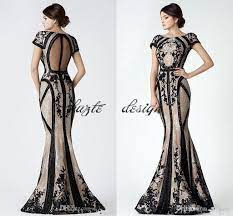 Saiid Kobeisy Vintage Black Champagne Mermaid Prom Dresses With Sleeves 2018 Modest Sheer Back L Champagne Prom Dress Mermaid Prom Dresses Mermaid Prom Dresses