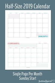 Single Page Dated 2019 Calendars With Sunday And Monday Starts Monthly Calendar Printable Half Size Planner Printables Planner Printables Free