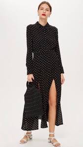 85 56 Topshop Black White Polka Dot Spot Pleat Midi Shirt Dress Size 8 Sold Out Topshop Aut Polka Dot Shirt Dress Long Sleeve Work Dress Dresses