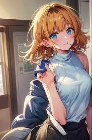 Anime-Mädchen mit blauen Augen hält eine Schere - SeaArt AI