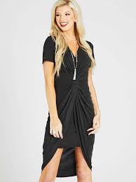 This 3 4 Length Sleeve Cupro Twist Front Dress Is Modest And Classic While Still Being Trendy Add A Pair Of Heels Or Twist Front Dress Dresses Layered Fashion