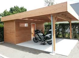 Abri de jardin d'une largeur de 3.56m et de profondeur de 2.55m extérieur. Carport Avec Abri Adosse Ossature Bois Douglas Naturel
