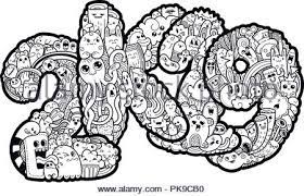 Share your thoughts, experiences and the tales behind the art. New Year 2k19 Monster Doodle Date Ornate Holiday Symbol Vector Illustration For Prints Design And Coloring Pages Stock Vector Image Art Alamy