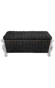 Grande Banquette Cofre Baroque Louis Xv Noir Avec Strass Bois Argent En 2020 Banquette Coffre Banquette Tissu Velours