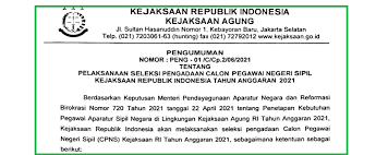 Formasi cpns kejaksaan diantaranya 1000 formasi untuk posisi jaksa dengan syarat adalah sarjana hukum terbaik di indonesia. Pengumuman Jadwal Pendaftaran Dan Formasi Cpns Kejaksaan Tahun 2021 Jelajah Informasi Pendidikan Jelajah Informasi