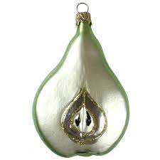 Factory direct craft set of 6 tiffany style beaded burgundy pear ornaments with leaf accent for. Sugared Green Pear Christmas Ornament Czech Republic 3 3 8 Long